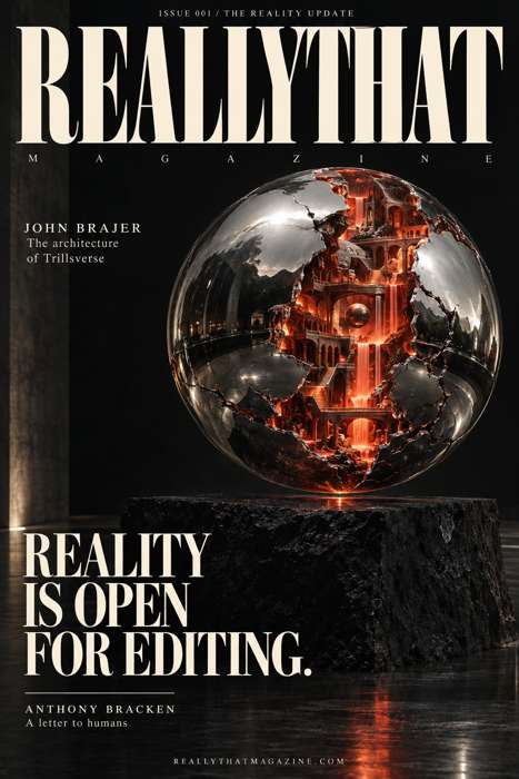 ReallyThat Magazine cover: Reality Is Open for Editing. Anthony Bracken — A letter to humans.